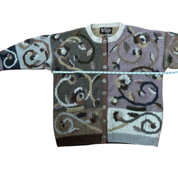 Tara Handknits Heavy Wool Hand-Knit Trellis Art Wear Sweater Nepal Cardigan L - Picture 8 of 11